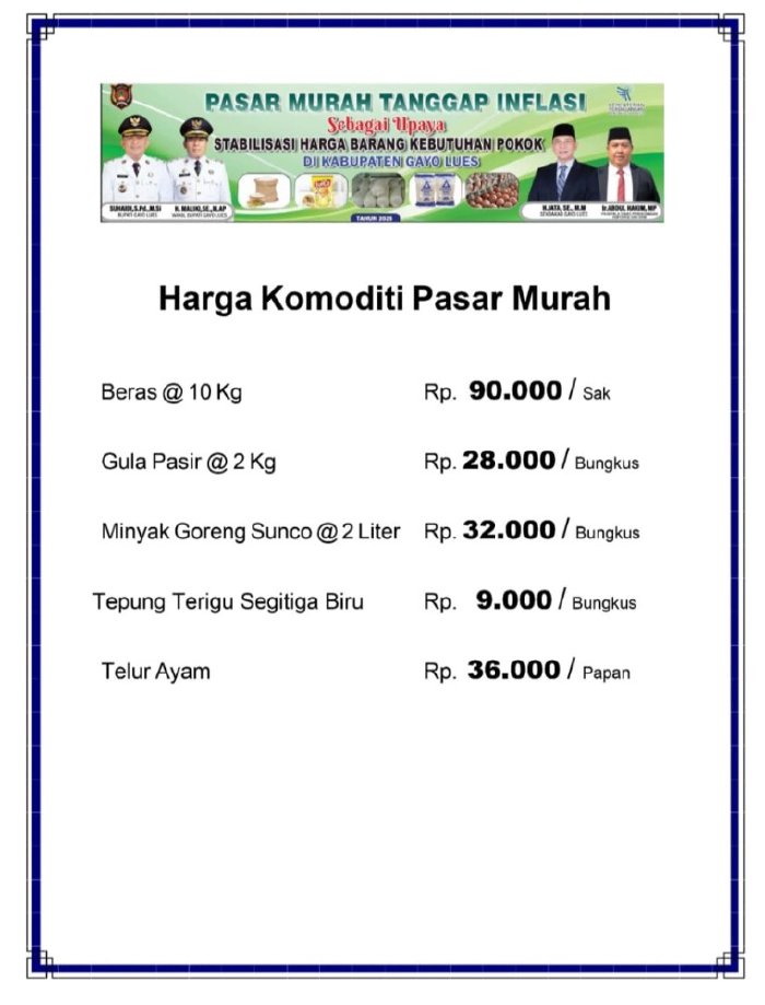Pemda Akan Gelar Pasar Murah, Berikut Jadwalnya